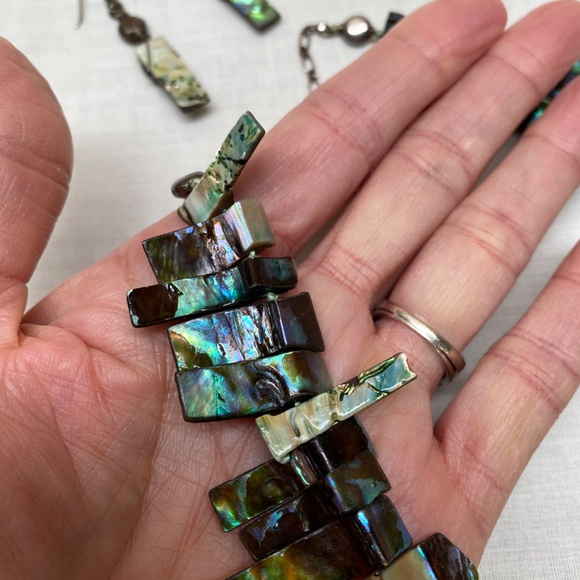 Handcrafted ABALONE SHELL Necklace and Pierced Earring Set Natural Shell - Picture 11 of 11